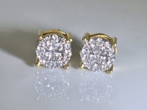 10KT Yellow Gold Screw Back Diamond Cluster Earrings