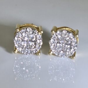 10KT Yellow Gold Screw Back Diamond Cluster Earrings