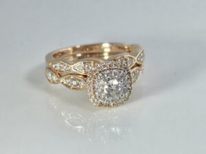 14KT Rose Gold Diamond with Halo Wedding Set Size 7
