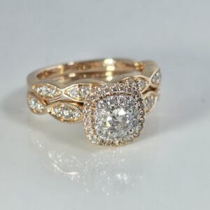 14KT Rose Gold Diamond with Halo Wedding Set Size 7